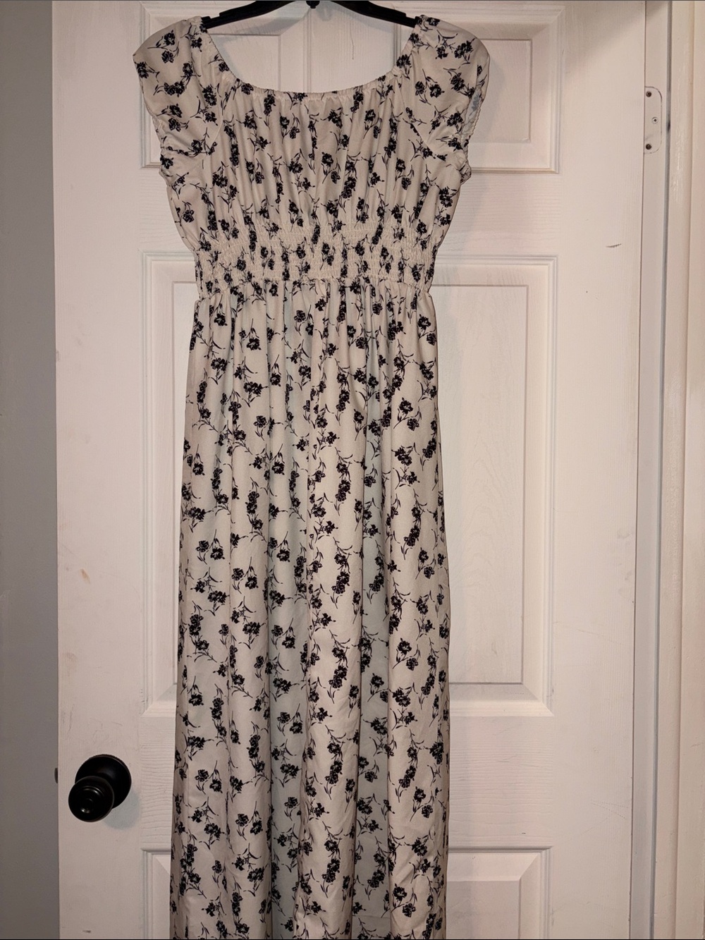 White Floral Maxi Dress with Black Print